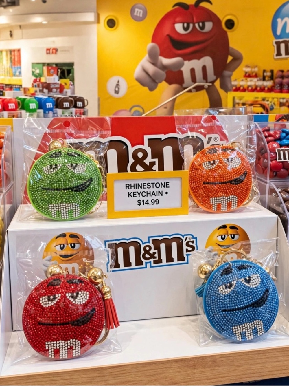 Bundle of 4 M&M rhinestone keychains